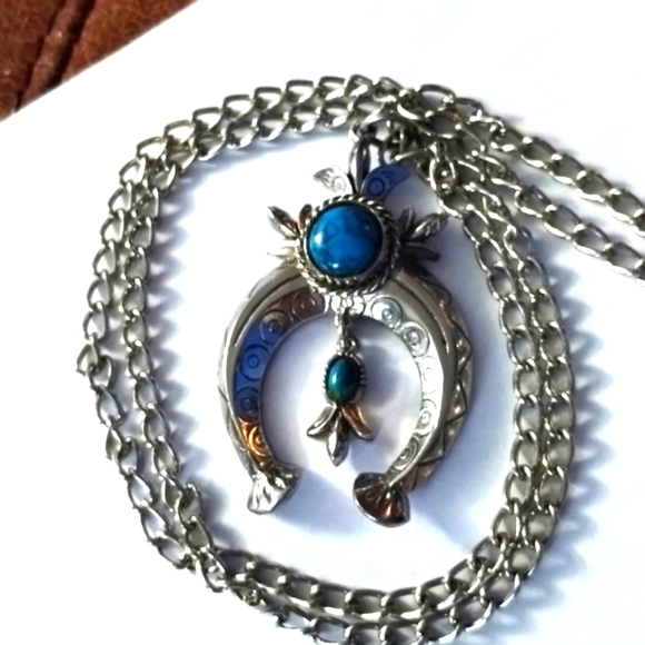 Vintage 1960s ART Arthur Pepper Faux Turquoise Squashblossom Necklace - Picture 2 of 5